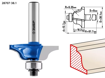 ЗУБР 38.1 x 18 мм, радиус 6.3 мм, фреза кромочная калевочная №6, Профессионал (28707-38.1) купить в Ижевске