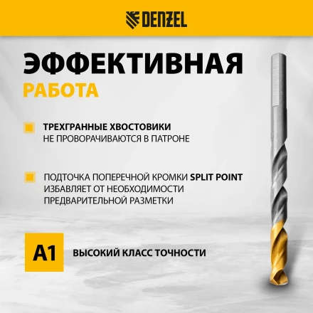 Набор сверл по металлу Denzel 723003, 1-10 мм, Р6М5-TiN, Golden Tip, 19 шт купить в Ижевске