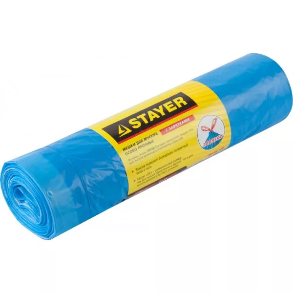 Мешки для мусора STAYER "Comfort" с завязками, особопрочные, голубые, 120л, 10шт 39155-120 купить в Ижевске
