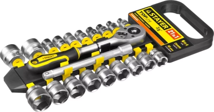 Набор STAYER &quot;STANDARD&quot;: Торцовые головки (3/8&quot;) на пластиковом рельсе, трещотка, удлинитель, 6-24мм, 21 предмет 27752-H21 купить в Ижевске