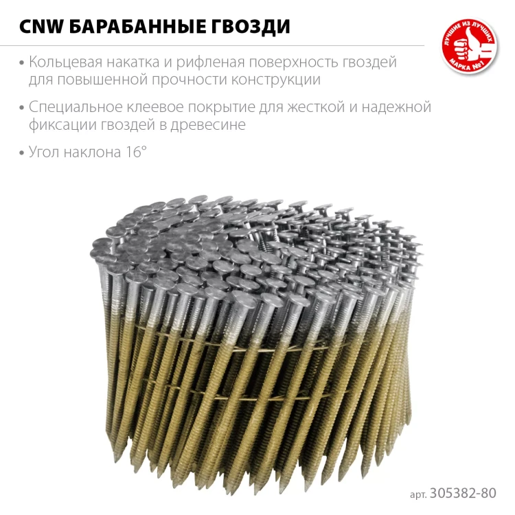 ЗУБР CNW 80 х 3.1 мм, барабанные гвозди рифленые, 3600 шт (305382-80) купить в Ижевске