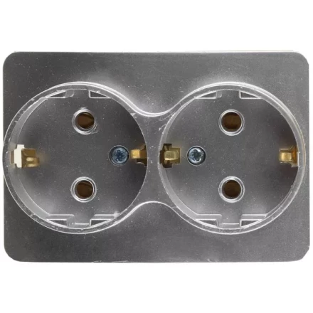 Розетка СВЕТОЗАР &quot;ГАММА&quot; с заземлением, двойная, без вставки и рамки, цвет светло-серый металлик, 16А/~250В SV-54107-SM купить в Ижевске