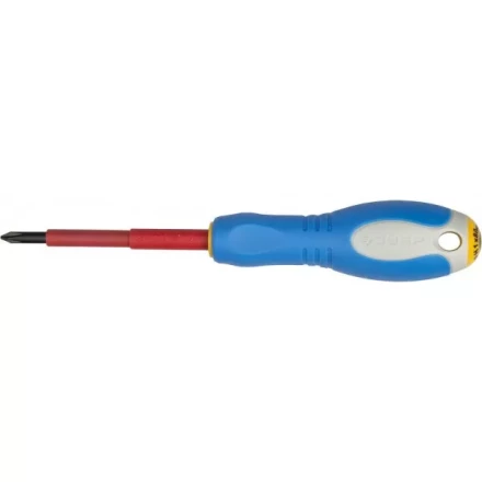 ЗУБР &quot;ПРОФИ ЭЛЕКТРИК&quot;. Отвертка Cr-V, трехкомпонент рукоятка, высоковольтная до ~1000В, PH №1, 80 мм 25262-1-080 купить в Ижевске