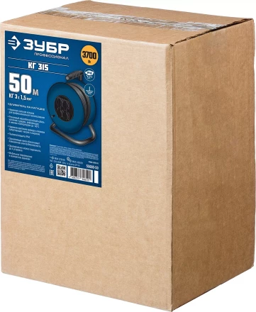 Удлинитель на катушке &quot;КГ 315&quot;, 50 м, 3700 Вт, 4 гнезда, IP44, КГ 3х1,5 кв мм, ЗУБР 55080-50 купить в Ижевске