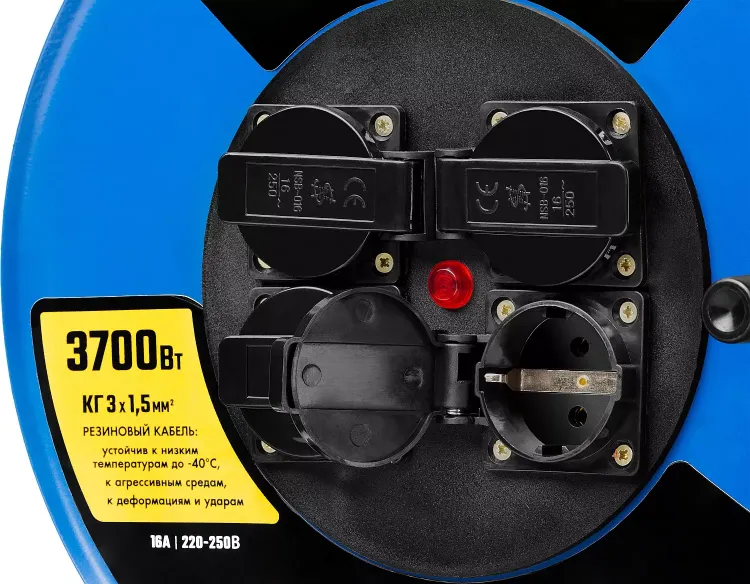 Удлинитель на катушке "КГ 315", 50 м, 3700 Вт, 4 гнезда, IP44, КГ 3х1,5 кв мм, ЗУБР 55080-50 купить в Ижевске