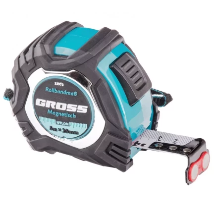 Рулетка Magnetisch 5 м х 25 мм обрезиненный корпус автоматическая фиксация Нейлоновое покрытиеытие зацеп с магнитом Gross 32572 купить в Ижевске