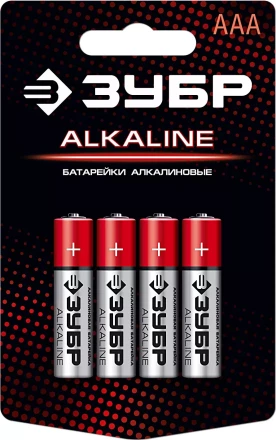 Батарейка &quot;ЗУБР&quot; &quot;ALCALINE&quot; щелочная (алкалиновая), &quot;AAA&quot;, 1,5В, 4шт 59221-4C купить в Ижевске