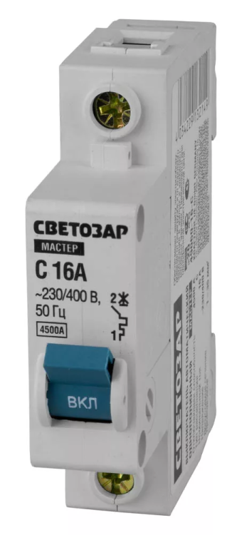 Выключатель СВЕТОЗАР автоматический, 1-полюсный, "С" (тип расцепления), 16 A, 230 / 400 В 49060-16-C купить в Ижевске