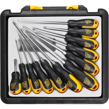 Набор JCB: Отвертки, хромомолибденовая сталь S2, двухкомпонентные рукоятки, магнитный наконечник, 12 предм, в боксе JSD021 купить в Ижевске