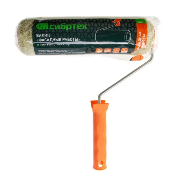 Валик "Фасадные работы", 250 мм,ворс 18 мм, D 48 мм, D ручки - 6 мм, полиакрил,полиэстер Сибртех 80207 купить в Ижевске