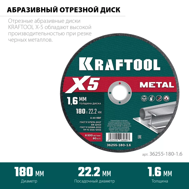Круги отрезные абразивные, по металлу 36255-180-1.6 купить в Ижевске