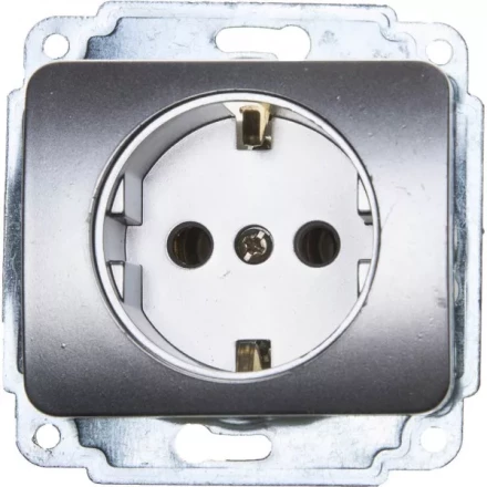 Розетка СВЕТОЗАР &quot;ГАММА&quot; с заземлением, одинарная, без вставки и рамки, цвет светло-серый металлик,16А/~250В SV-54105-SM купить в Ижевске