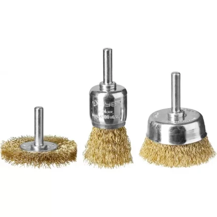 ЗУБР &quot;ПРОФЕССИОНАЛ&quot;. Набор щеток для дрели, витая стальная латунированная проволока 0,3мм, 24/50/50мм, 3шт 3530-H3_z02 купить в Ижевске