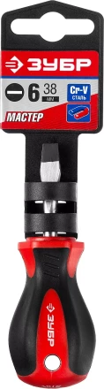 Отвертка ЗУБР &quot;МАСТЕР&quot;, &quot;STUBBY&quot; ( бочка ), Cr-v, эргономичная двухкомпонентная рукоятка, SL6,0x38мм 25061-38-6.0_z02 купить в Ижевске