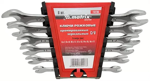 Набор ключей  рожковых 6шт. (6-17мм) CrV Elliptical зерк. хромирование MATRIX Master 15236 купить в Ижевске