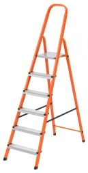 Стремянка, 6 ступеней, стальной профиль, ступени сталь, оранжевая, Россия, Сибртех 97966