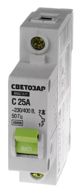 Выключатель СВЕТОЗАР автоматический, 1-полюсный, "С" (тип расцепления), 25 A, 230 / 400 В 49060-25-C купить в Ижевске