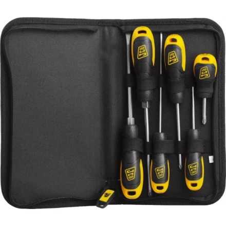 Набор JCB: Отвертки, хромомолибденовая сталь S2, двухкомпонентные рукоятки, магнитный наконечник, 7 предм, чехол JSD019 купить в Ижевске