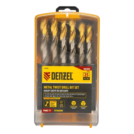 Набор сверл по металлу Denzel 723009, 1-13 мм, Р6М5-TiN, Golden Tip, 25 шт купить в Ижевске