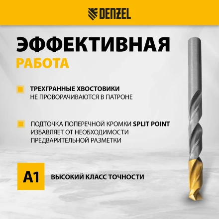 Набор сверл по металлу Denzel 723009, 1-13 мм, Р6М5-TiN, Golden Tip, 25 шт купить в Ижевске