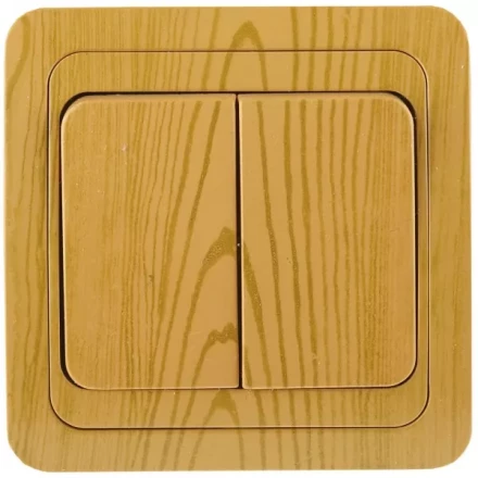 Выключатель СВЕТОЗАР &quot;ГАММА&quot; двухклавишный, цвет ольха, 10A/~250B SV-54134-A купить в Ижевске