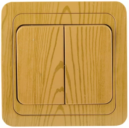 Выключатель СВЕТОЗАР &quot;ГАММА&quot; двухклавишный, цвет ольха, 10A/~250B SV-54134-A купить в Ижевске