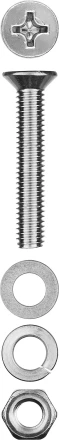 Винт (DIN965) в комплекте с гайкой (DIN934), шайбой (DIN125), шайбой пруж. (DIN127), M4 x 40 мм, 15 шт, ЗУБР 303456-04-040 купить в Ижевске