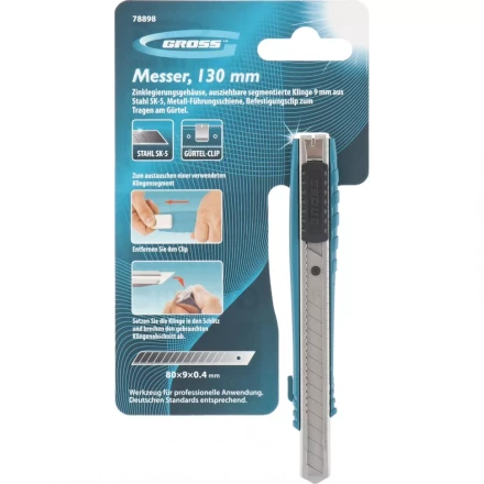 Нож 130 мм метал. корпус выдв.сегм.лезвие 9 мм SK-5 метал. направ-щая клипса для ремня GROSS 78898 купить в Ижевске