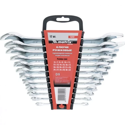 Набор ключей  рожковых 12шт. (6-32мм) CrV Elliptical зерк. хромирование MATRIX Master 15242 купить в Ижевске