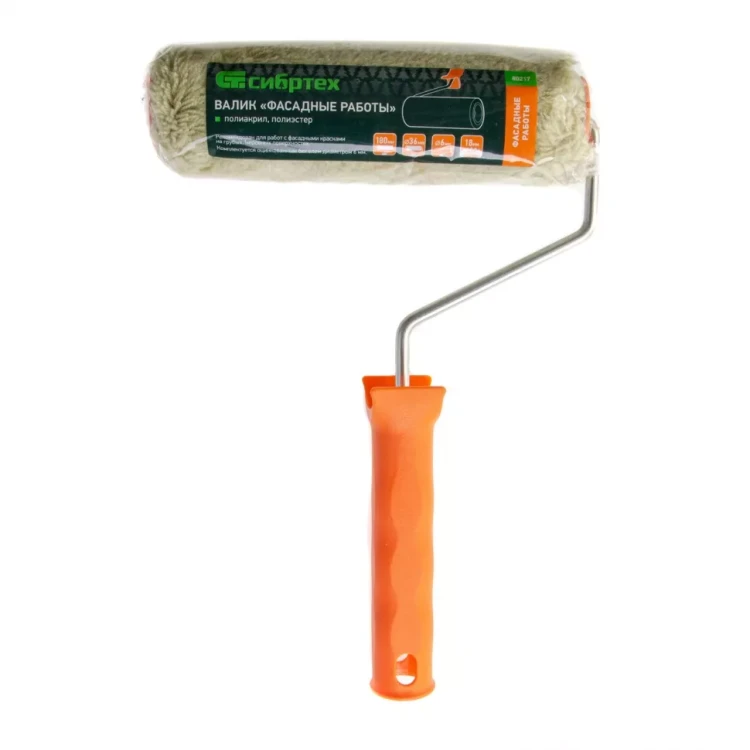 Валик "Фасадные работы", 180 мм, ворс 18 мм, D 36 мм, D ручки - 6 мм, полиакрил,полиэстер Сибртех 80217 купить в Ижевске