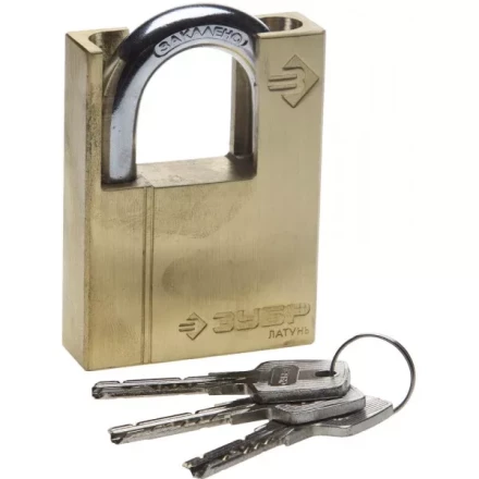 Замок ЗУБР &quot;ЭКСПЕРТ&quot; навесной, латунный корпус, закаленная дужка, с дополнительной защитой, 60мм 37297-60 купить в Ижевске