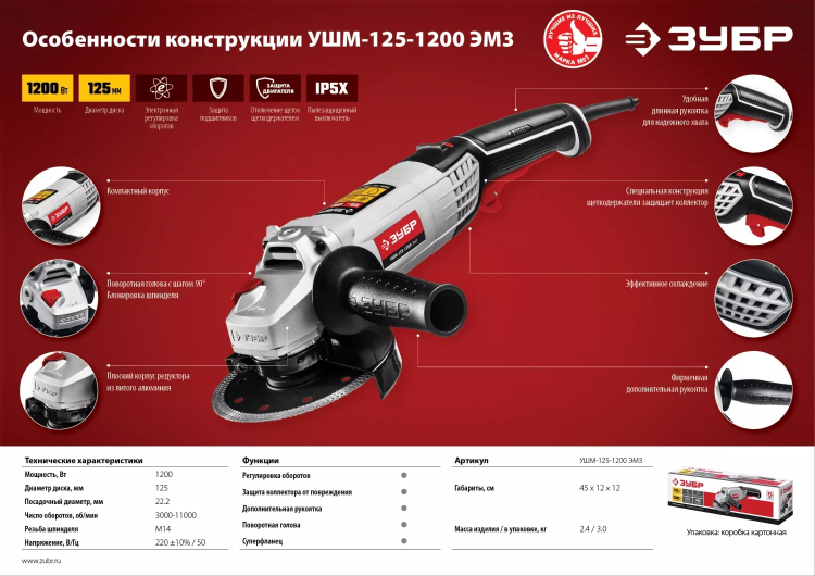 Машина углошлифовальная регулировка оборотов УШМ-125-1200 ЭМ3 серия МАСТЕР купить в Ижевске