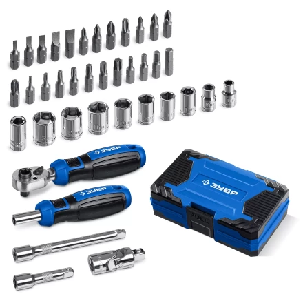 ЗУБР Профессионал-39 набор 39 шт: трещетка, отвертка-битодержатель с насадками (25180) купить в Ижевске