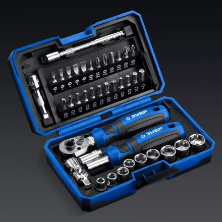 ЗУБР Профессионал-39 набор 39 шт: трещетка, отвертка-битодержатель с насадками (25180) купить в Ижевске