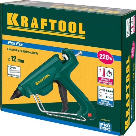 Пистолет клеевой (термоклеящий) &quot;PRO&quot;, KRAFTOOL 06843-220-12, эл, двухкомп корпус, рабоч темп 193град, выход клея 1,2кг/час, d=12мм, 220Вт 06843-220-12 купить в Ижевске