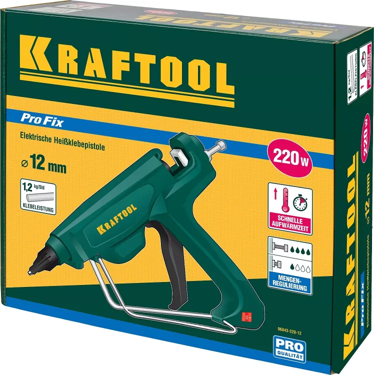 Пистолет клеевой (термоклеящий) "PRO", KRAFTOOL 06843-220-12, эл, двухкомп корпус, рабоч темп 193град, выход клея 1,2кг/час, d=12мм, 220Вт 06843-220-12 купить в Ижевске