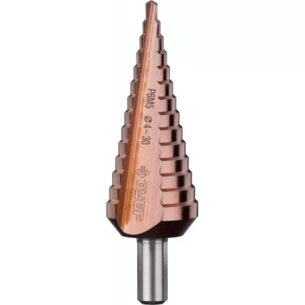 Сверло ЗУБР &quot;КОБАЛЬТ&quot; ступен. по сталям, цв.мет.ст.Р6М5 с кобальт.покрыт.d4-30 мм,14ст.d4-30, L-100мм, трехгр.хв. 10мм 29672-4-30-14 купить в Ижевске