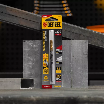 Сверло спиральное по металлу Denzel 6,5 x 93мм, Р6М5, Golden Tip, многогранная заточка, 718279 купить в Ижевске