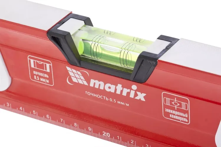Уровень алюминиевый магнитный 600 мм с зеркальным глазком MATRIX 2 компонентные рукоятки артикул 34731 купить в Ижевске