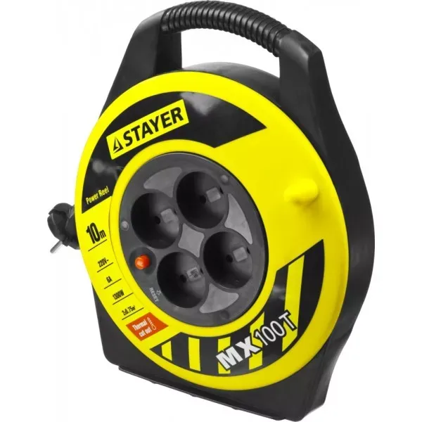 Удлинитель на катушке "MX100T", 10 м, 4 гнезда, ПВС 2x0,75 кв мм, 1300 Вт, STAYER 55071-10 купить в Ижевске