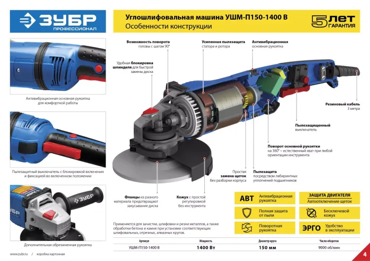 Машина углошлифовальная УШМ-П150-1400 В серия ПРОФЕССИОНАЛ купить в Ижевске
