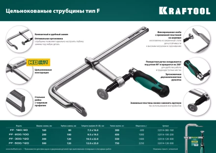 Струбцина KRAFTOOL FORGE тип F,цельнокованая 32014-080-160 купить в Ижевске