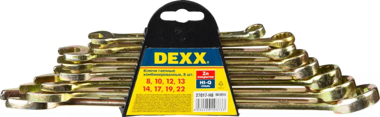 Набор DEXX: Ключи комбинированные гаечные, желтый цинк, 8-22мм, 8шт 27017-H8 купить в Ижевске